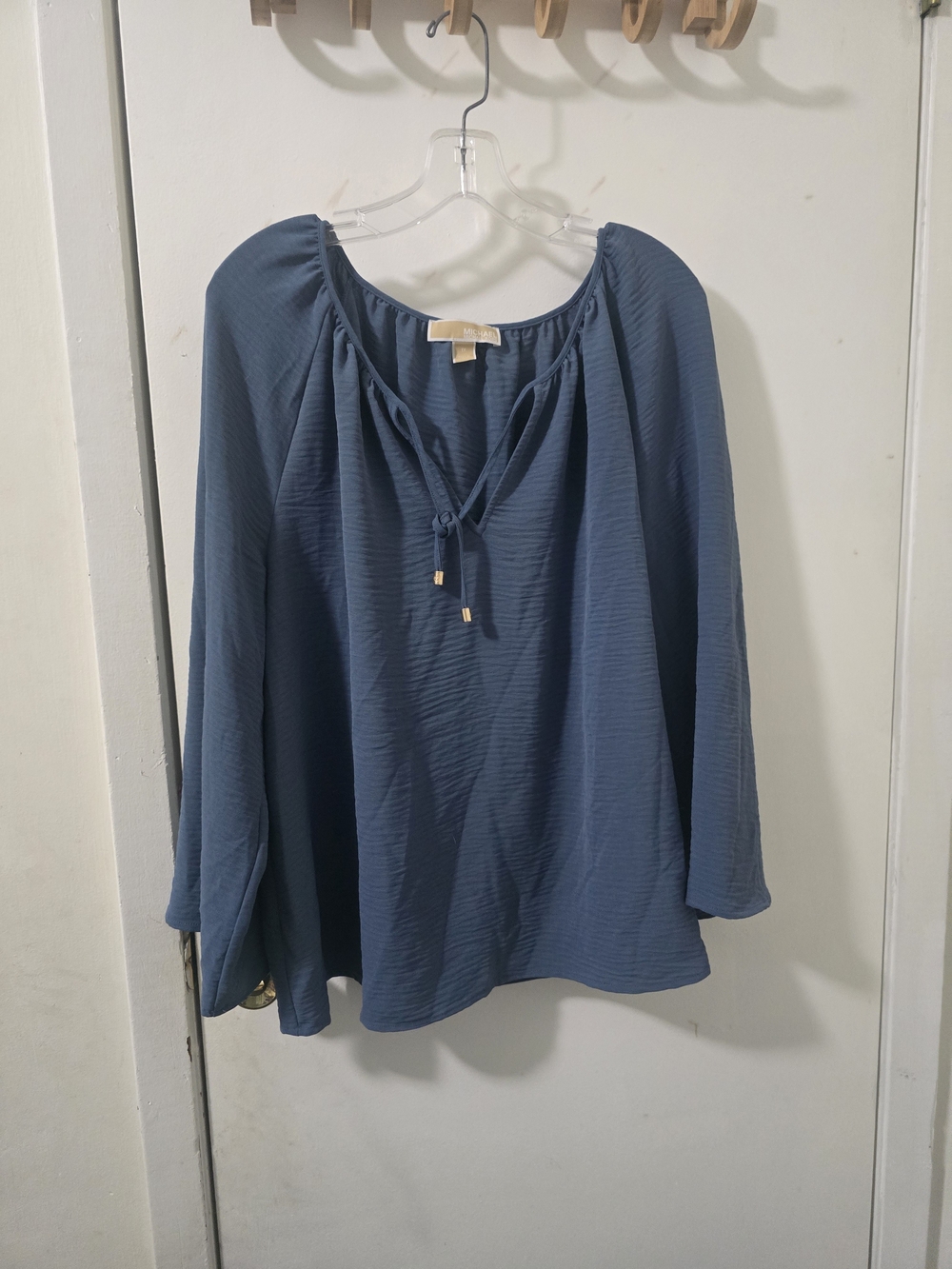 Michael Kors Slate Blue Tie-Front Peasant Tunic 1x